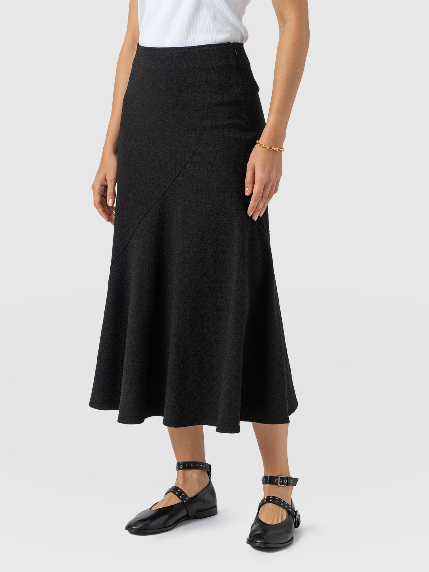 Lumi Panelled Skirt - Black Boucle - Women's Skirts | Saint + Sofia® USA